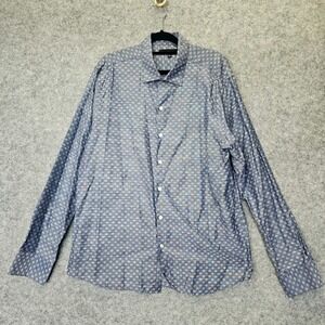 Jacquard Button Up Shirt Mens Medium‎ Blue All Over Preppy Foulard WESTZEROONE